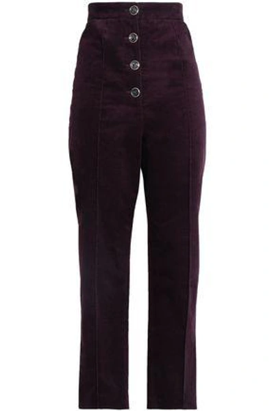 Shop Temperley London Woman Cropped Cotton-blend Corduroy Bootcut Pants Dark Purple