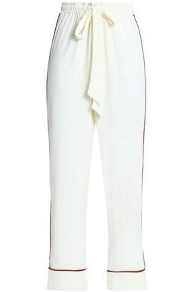 Shop Ganni Woman Crepe Wide-leg Pants Ivory