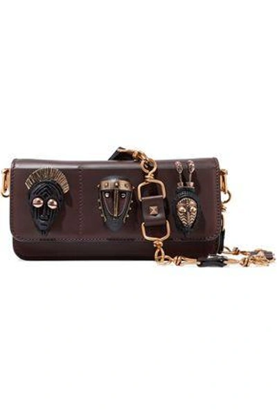 Shop Valentino Woman Embellished Leather Shoulder Bag Chocolate