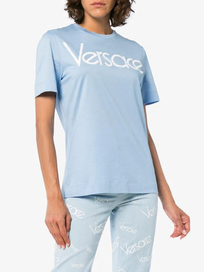 Shop Versace Logo Print T-shirt In Blue