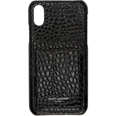 Shop Saint Laurent Black Croc Iphone X Case In 1000 Black