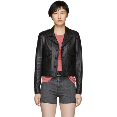 Shop Saint Laurent Black Small Aviator Leather Jacket