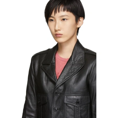 Shop Saint Laurent Black Small Aviator Leather Jacket