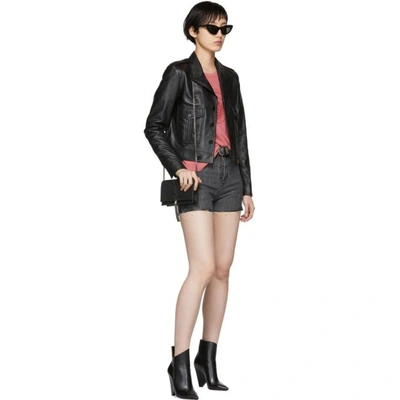 Shop Saint Laurent Black Small Aviator Leather Jacket