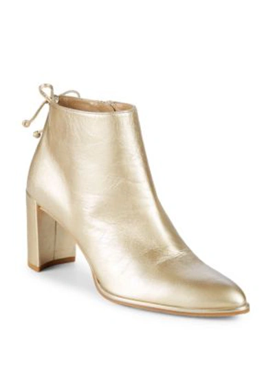 Shop Stuart Weitzman Lofty Leather Block Heel Booties In Gold