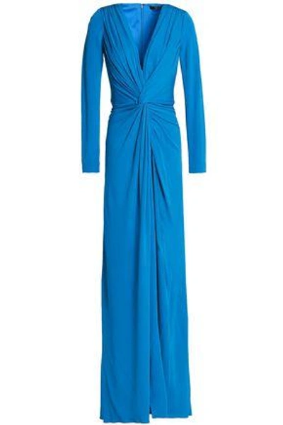 Shop Badgley Mischka Woman Twist-front Jersey Gown Turquoise