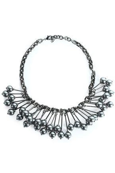 Shop Valentino Woman Gunmetal-tone Necklace Dark Gray