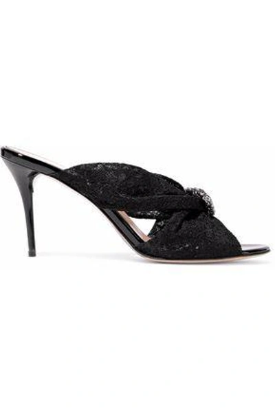 Shop Oscar De La Renta Woman Glenn Crystal-embellished Twisted Corded Lace Mules Black