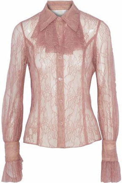 Shop Anna Sui Woman Ruffle-trimmed Chantilly Lace Shirt Antique Rose