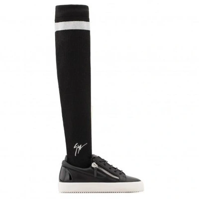 Shop Giuseppe Zanotti - Leather Low-top Sneaker With Signature High Sock Gail Plus In Black