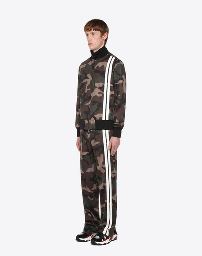 Shop Valentino Camouflage Trousers With Contrast Stripes Man Military Green Polyester 100% 52