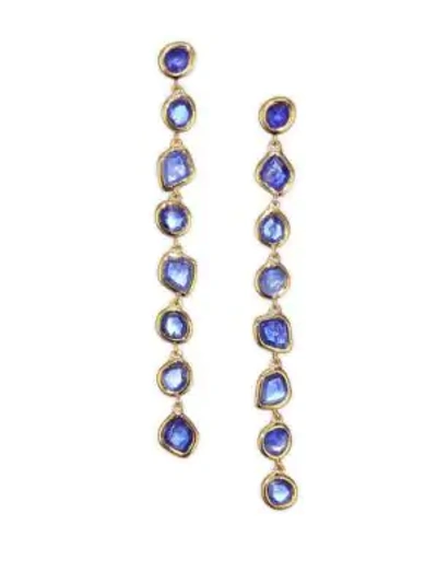Shop Monica Vinader Kyanite & 18k Gold-plated Drop Earrings In Yellow Gold