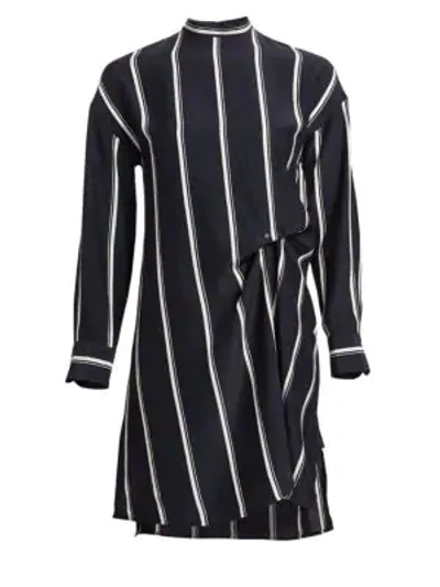 Shop Rag & Bone Jacklin Silk Asymmetric Striped Shift Dress In Navy Stripe