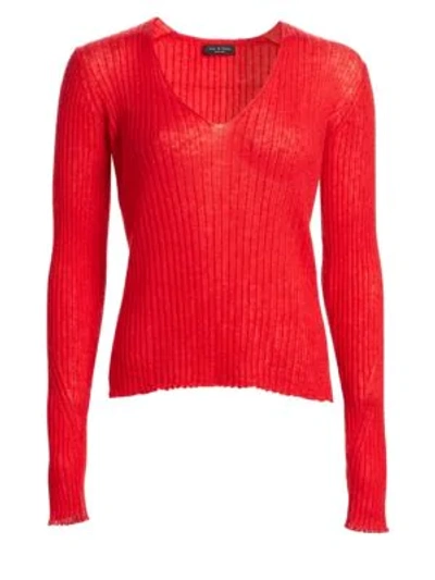 Shop Rag & Bone Donna Rib-knit V-neck Sweater In Red