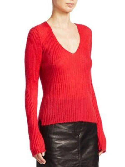 Shop Rag & Bone Donna Rib-knit V-neck Sweater In Red