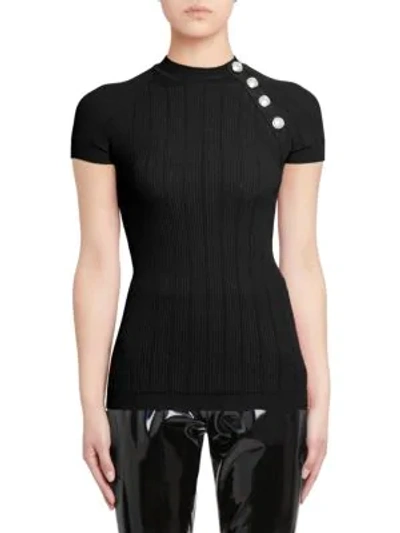 Shop Balmain Button Shoulder Sweater In Black