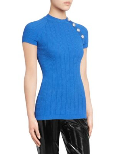 Shop Balmain Button Shoulder Sweater In Black