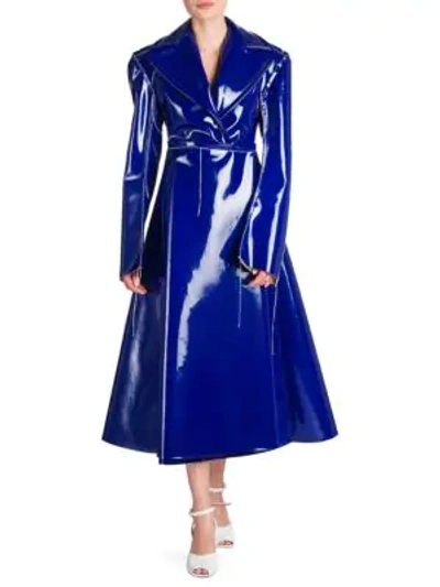 Shop Marni Vinyl A-line Trench Coat In Cobalt Blue