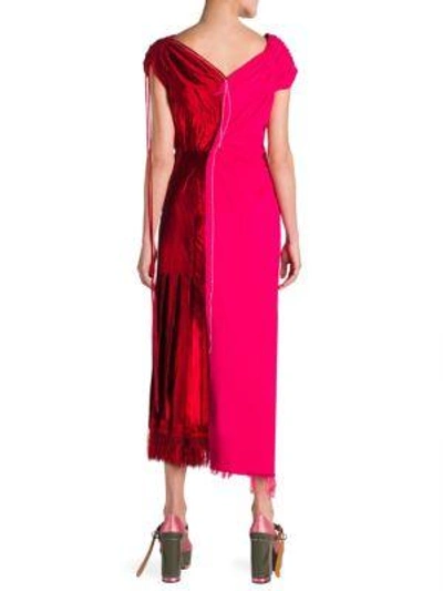 Shop Marni Velvet Satin Bicolor Faux Wrap Dress In Red-fuschia