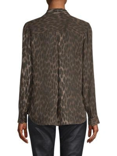Shop L Agence Nina Leopard Print Long Sleeve Silk Blouse In Dark Olive Multi
