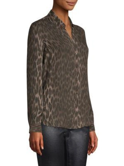 Shop L Agence Nina Leopard Print Long Sleeve Silk Blouse In Dark Olive Multi