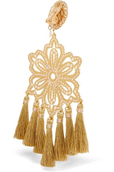 Shop Mercedes Salazar Hibiscus Nieve Tasseled Gold-tone Faux Pearl Clip Earrings