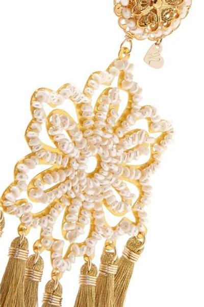 Shop Mercedes Salazar Hibiscus Nieve Tasseled Gold-tone Faux Pearl Clip Earrings