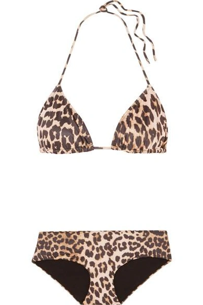 Shop Ganni Avalon Leopard-print Triangle Bikini