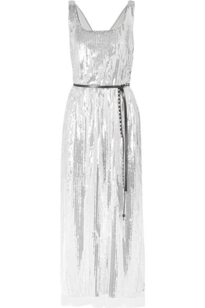 Shop Marc Jacobs Sequined Silk-crepe Midi Dress In Silver