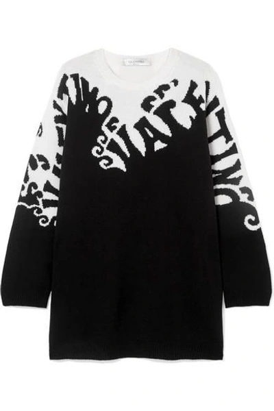 Shop Valentino Intarsia Cashmere Sweater In Black