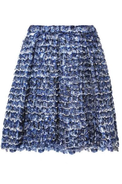 Shop Proenza Schouler Fringed Printed Crepe Mini Skirt In Blue
