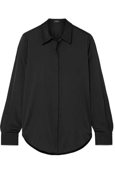 Shop Theory Sunaya Stretch-silk Shirt In Black