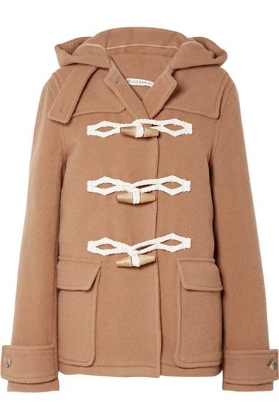 Shop Jw Anderson Hooded Wool Duffle Coat In Camel