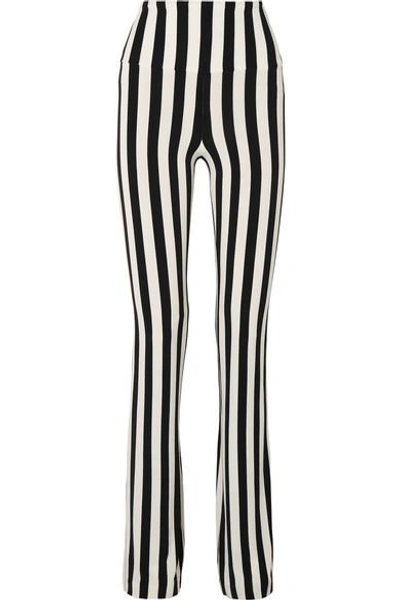 Shop Norma Kamali Striped Stretch-jersey Bootcut Pants In Black