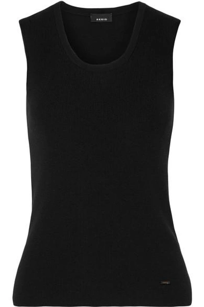 Shop Akris Stretch Wool And Silk-blend Top In Black