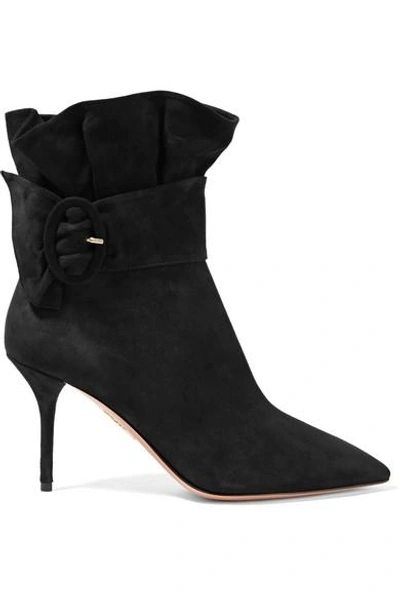 Shop Aquazzura Palace Ruffled Suede Ankle Boots In Black