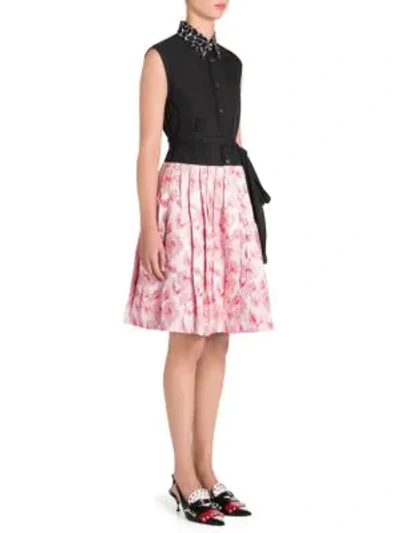 Shop Prada Poplin Belted A-line Shirtdress In Black Pink