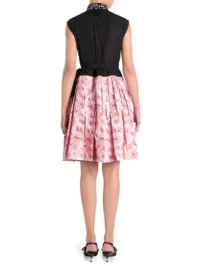 Shop Prada Poplin Belted A-line Shirtdress In Black Pink