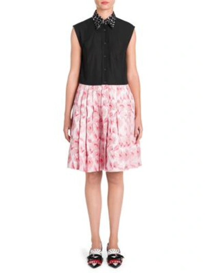 Shop Prada Poplin Belted A-line Shirtdress In Black Pink