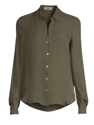 Shop L Agence Fiona Silk Shirred Sleeve Blouse In Dark Olive