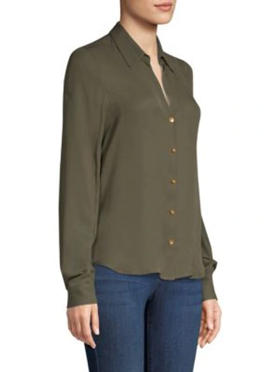 Shop L Agence Fiona Silk Shirred Sleeve Blouse In Dark Olive