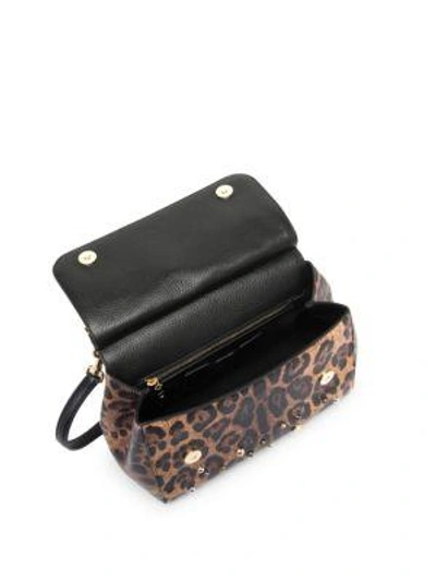 Shop Dolce & Gabbana Embellished Leopard Print Leather Top-handle Bag