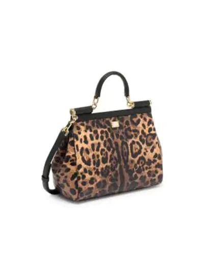 Shop Dolce & Gabbana Embellished Leopard Print Leather Top-handle Bag