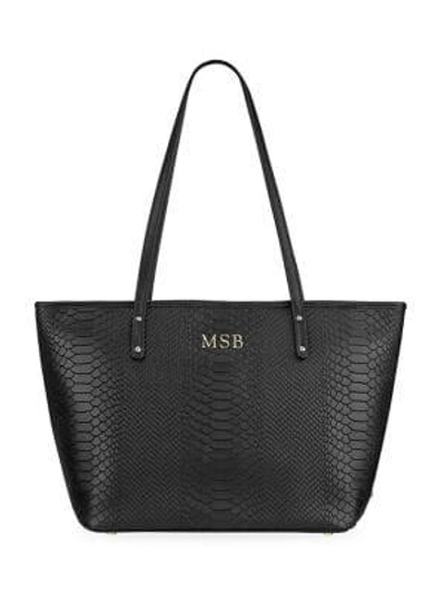Shop Gigi New York Taylor Snake-embossed Leather Tote Bag In Black