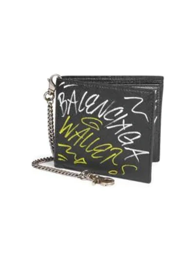 Shop Balenciaga Graffiti Explorer Chain Bi-fold Wallet In Black Multi