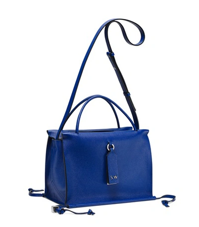 Shop Stuart Weitzman The Shopping Satchel Small In Blue Violet Caviar Leather