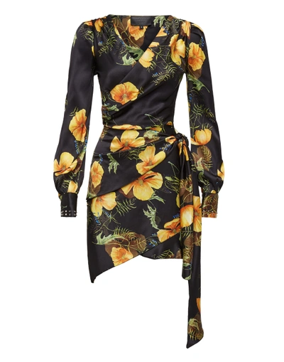 Shop Philipp Plein Short Dress " Blossom" In Black / Yellow
