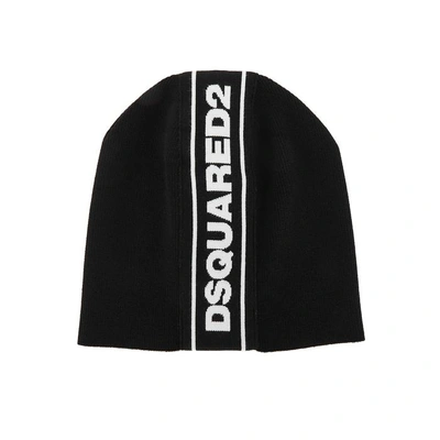 Shop Dsquared2 Black Logo-jacquard Knitted Beanie