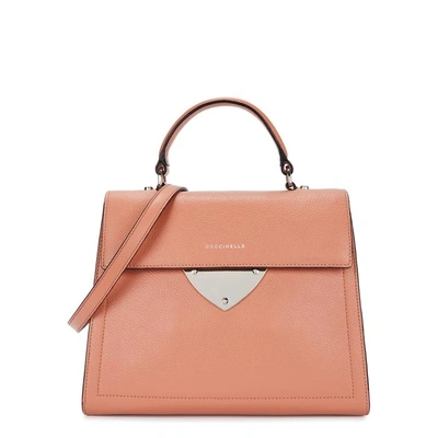 Shop Coccinelle B14 Salmon Leather Shoulder Bag In Light Pink