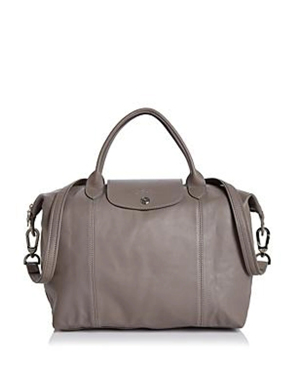 Longchamp Medium le Pliage Cuir Leather Top Handle Tote Grey In Pebble ModeSens